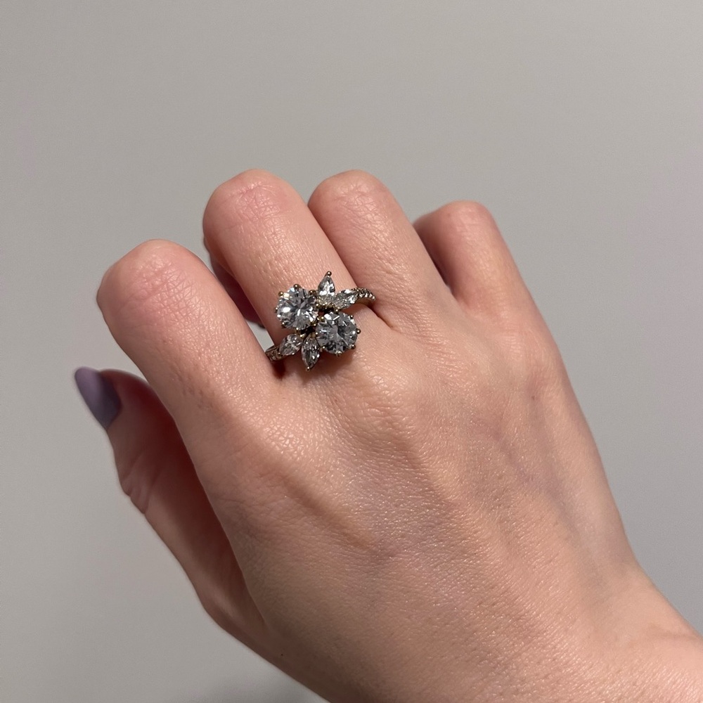 Jean Dousset Flower Sparkle Fancy Cocktail Ring